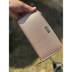 Kate Spade Newbury Lane Neda Wallet Rosegold Large Zip Around Clutch Leather